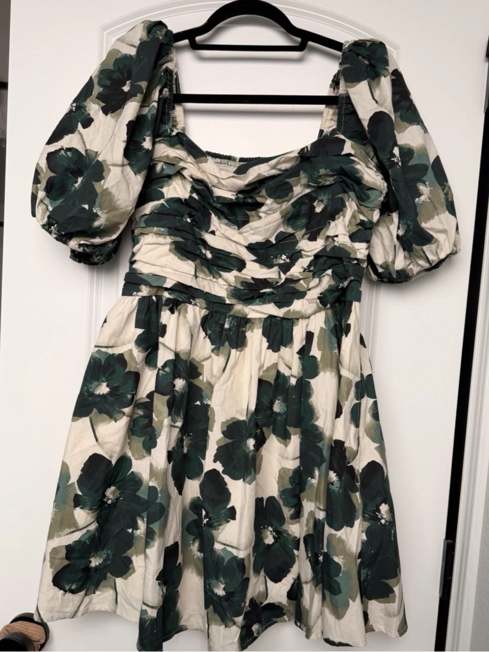 Abercrombie & Fitch Cream Mini Dress with Dark Green Floral Print
